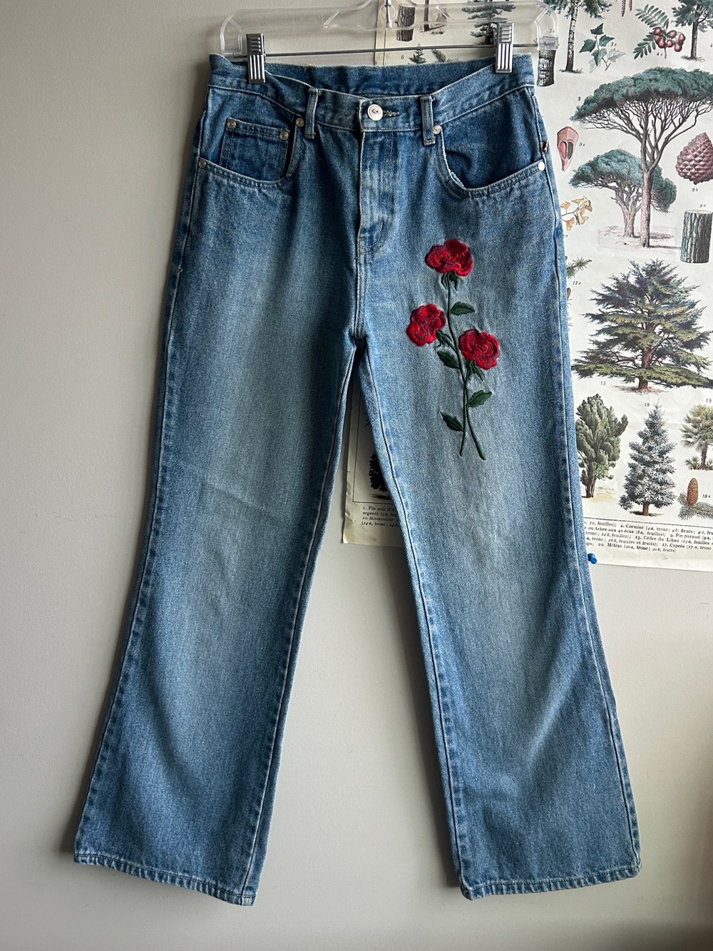 Fiorucci Italy Vintage Jeans with Embroidered Rose Size 27